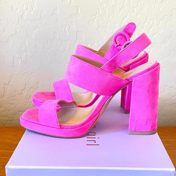 New Madden Girl 6.5 Platform Heels Sandals Pink Mine Fabric Faux Suede with Box - Picture 6 of 11